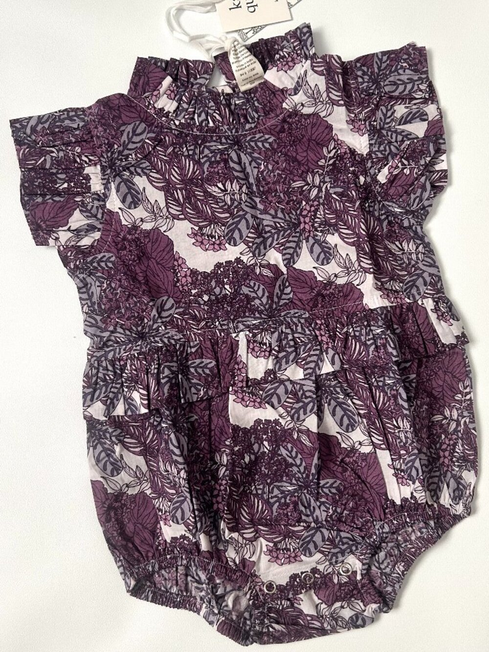 NWT Kate Quinn Floral Bubble Romper 12-18M Purple Ruffle Cotton